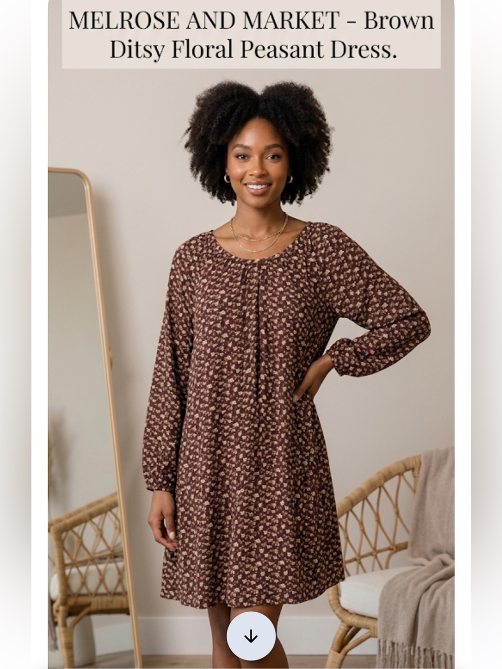 Melrose and Market Brown Floral Button-Front Blouse